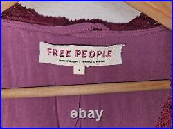 NWT Free People Velvet Bed Jacket Size Large Smokey Wings Pink Lace Trim Kimono