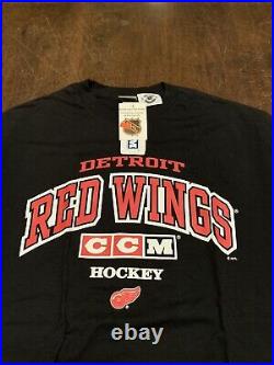 NWT NOS Vintage ccm detroit red wings hockey black t shirt size large nhl