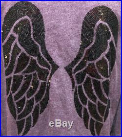 NWT Victoria Secret Sequin Angel Wings Hoodie Purple Full Zip Large