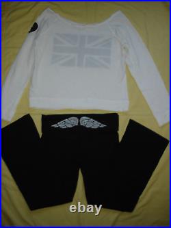 NWT Victoria's Secret Angels Wings Flag Bling Sweat shirt Top Yoga Pants Set L