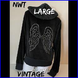 NWT Vintage 2012 Victorias Secret Bling Angel Wings Black Velour Hoodie SZ L