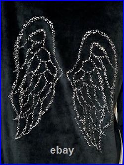 NWT Vintage 2012 Victorias Secret Bling Angel Wings Black Velour Hoodie SZ L