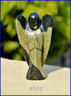 Natural Gold Apache Stone 110MM Gemstone Healing Wing handcraft Figurine Angel