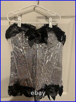 New Daisy Corsets Dark Angel Black Silver Costume Adult Size L Corset Halo Wings