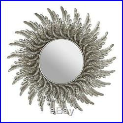 New Large Round Silver Effect Angel Wing Mirror 48cm Df 18290