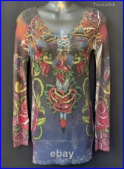 New VOCAL Womens CRYSTAL SUBLIMATION OLD SCHOOL TATTOO LIGHT SWEATER S M L XL