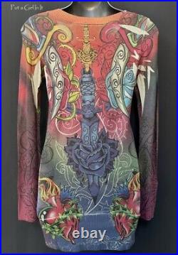 New VOCAL Womens CRYSTAL SUBLIMATION OLD SCHOOL TATTOO LIGHT SWEATER S M L XL