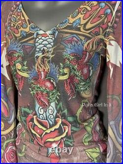 New VOCAL Womens CRYSTAL SUBLIMATION OLD SCHOOL TATTOO SHIRT SWEATER S M L XL