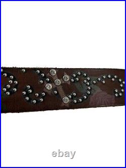 Nocona Womens Large Belt Leather Beaded Jewels Cross Angel Wing Distressed
