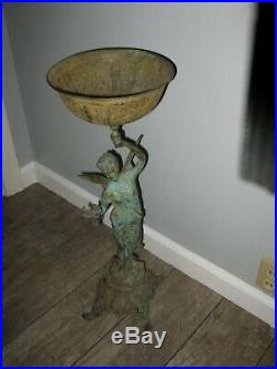 Old LARGE STUNNING ANGEL With Wings VINTAGE BIRD BATH/FEEDER 25 TALL 12 pounds