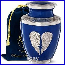 Olivia Memorials Angel Wings Urn. Blue Cremation Urn for Human Ashes Adult