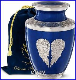 Olivia Memorials Angel Wings Urn. Blue Cremation Urn for Human Ashes Adult Large