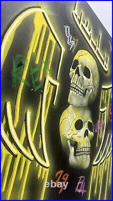Original 30x30 Skull And Angel Wings Painting-Vibrant Yellow Neon Colors-Unique