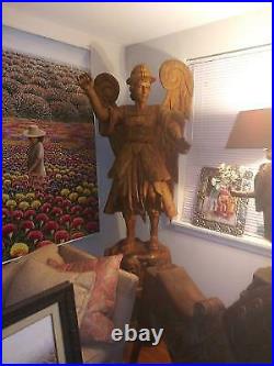 Original Mexican Carving Of An Angel From One Piece Of Wood With Detachable Wing