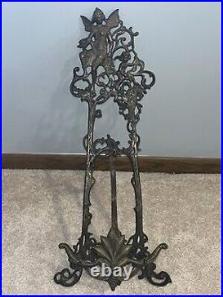 Ornate Brass Easel Angel Cherub Table Top Picture Stand 22 1/2Winged Stand