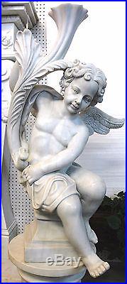 Outstanding Large Italian Pair Solid Carved White Carrara Marble Angels Wings