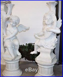 Outstanding Large Italian Pair Solid Carved White Carrara Marble Angels Wings