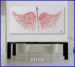 Painting 55 Angel Wings pink color, rich, thick oil paint, contemporary art