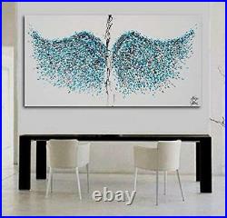 Painting 55 Angel wings painting, turquoise color Thick layers of oil, handmade