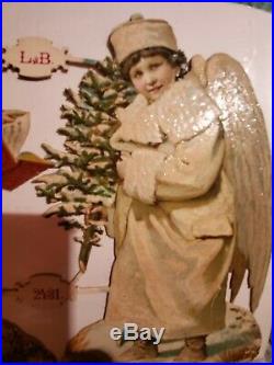 Pair Large 9 Antique Embossed German Die Cuts Snow Angels Pink Blue Wings Mica