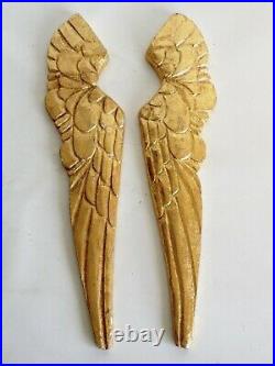Pair Large Vintage Giltwood Angel Wings Fragments Wall Hangings