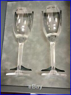 Pair Of Lalique Large Champagne Flutes with Angels With Wings Box Included