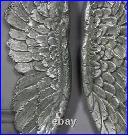 Pair Of Large Silver Antique Angel Wings Wall Art Plaques Decor