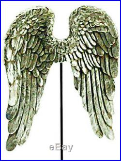 Pair Of Silver Angel Resin Wings On Stand 53cm Ornament Home Decor