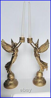 Pair of 20th c. French Style Fine Gilt Winged Liberty Candelabras