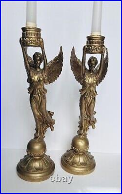 Pair of 20th c. French Style Fine Gilt Winged Liberty Candelabras