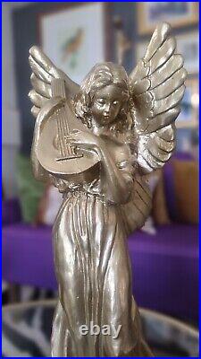 Pair of Angel Statues Playing Instrument 20 Tall