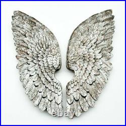 Pair of Antique Silver Angel Wings Wall Art Decoration Large Feather 70 cm