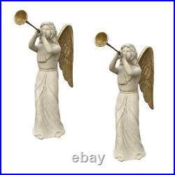 Pair of Faux Marble Angel Statues with Gold Leaf Trumpets