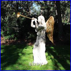 Pair of Faux Marble Angel Statues with Gold Leaf Trumpets