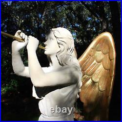 Pair of Faux Marble Angel Statues with Gold Leaf Trumpets