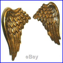 Pair of Large Antique Bronze Angel Cherub Wings Wall Mounted Hangings Plaque