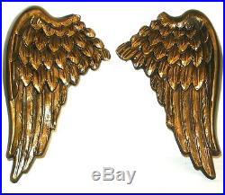 Pair of Large Antique Bronze Angel Cherub Wings Wall Mounted Hangings Plaque