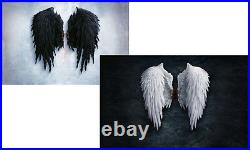 Pair of Large Framed Prints Jet Black & Pure White Gothic Feather Angel Wings