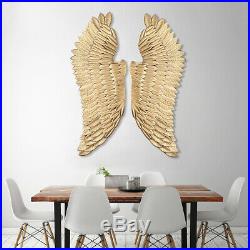 Pair of Vintage Distressed Gold/Black Metal Angel Wings Hanging Wall Mount Decor