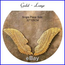 Pair of Vintage Distressed Gold/Black Metal Angel Wings Hanging Wall Mount Decor