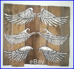 Pairs of Angels Wings hand painted on salvaged wood wall art. Large Panel
