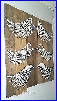Pairs of Angels Wings hand painted on salvaged wood wall art. Large Panel