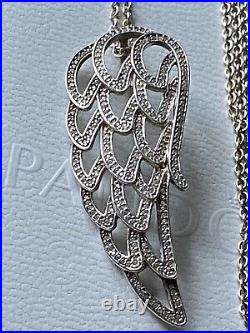 Pandora Large Angel Wing Pendant Necklace Rare 120CM Chain 5CM Pendant S925 ALE