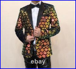 Party Mens Blingbling Single Breasted Jacket Stage Show Coat Sequins BLazer 2023
