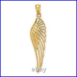 Plain 33mm Large Unisex Angel Wing Pendant Necklace with Real 14K Yellow Gold