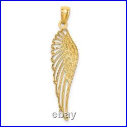 Plain 33mm Large Unisex Angel Wing Pendant Necklace with Real 14K Yellow Gold