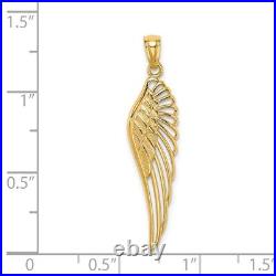 Plain 33mm Large Unisex Angel Wing Pendant Necklace with Real 14K Yellow Gold