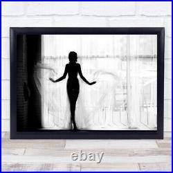 Porcelain figurine Graphic Silhouette Curtain Woman Window Angel Wings Art Print