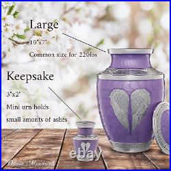 Purple Cremation Urn for Human Ashes Adult Heart Funeral Decorative Angel Wing