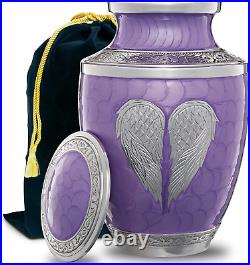 Purple Cremation Urn for Human Ashes Adult Heart Funeral Decorative Angel Wing